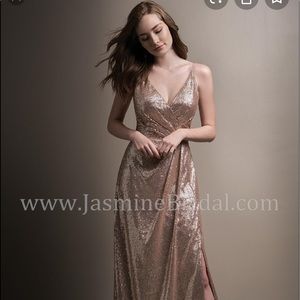 Belsoie Rose Gold Sequin Bridesmaids Dress